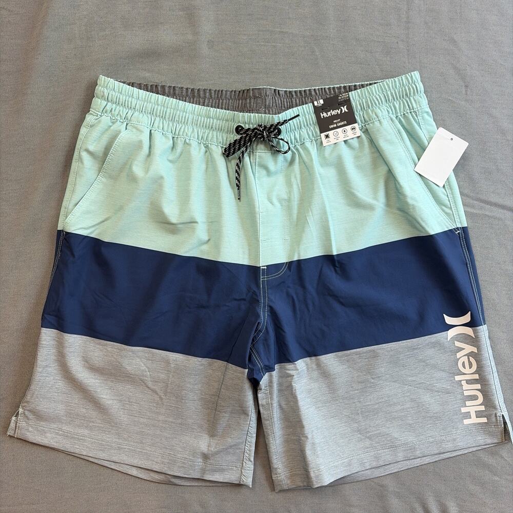 Hurley Swim Shorts Mens XL Tropical Volley Blue Trunks 4-Way Stretch UPF 50+